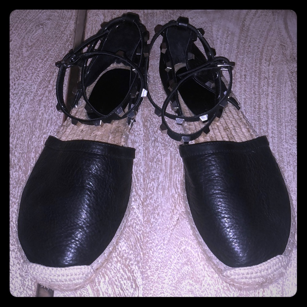 Rebecca Minkoff black leather espadrilles